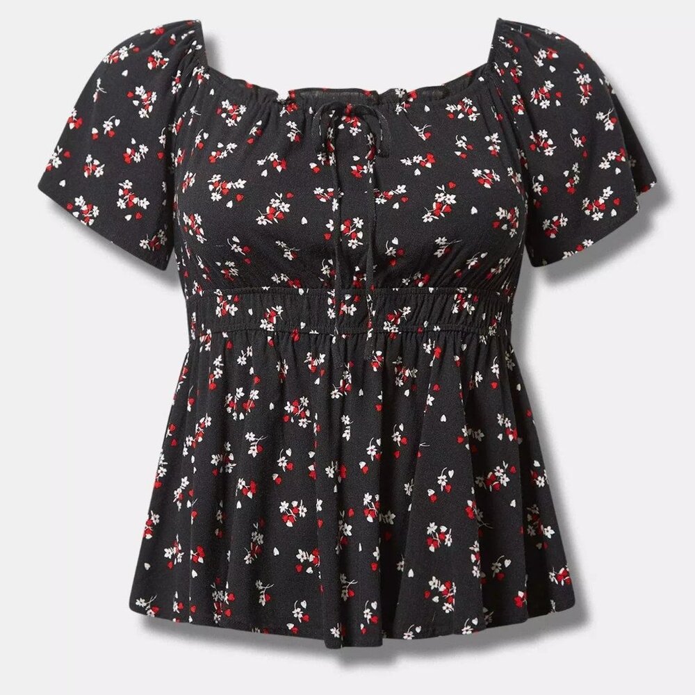 Torrid Flutter Sleeve Blouse Heart /floral black - NWT - size 4 (4x - 26)